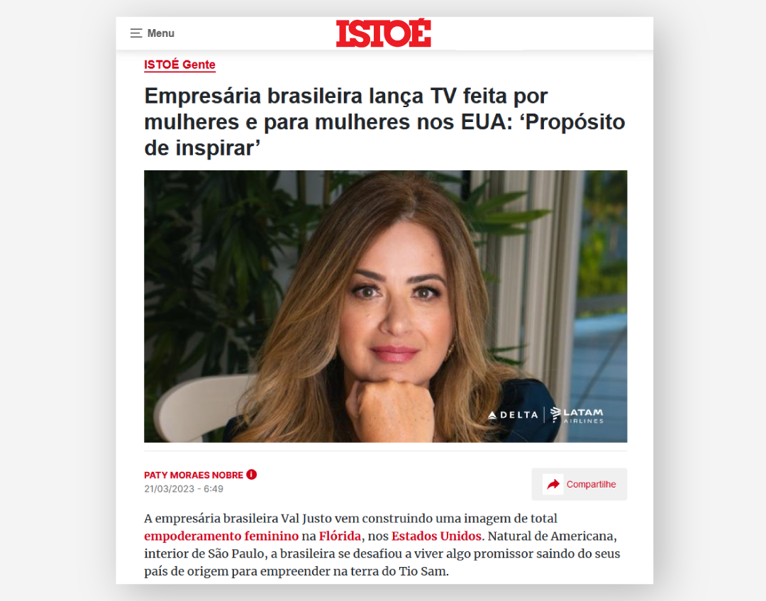 No momento você está vendo Empresária brasileira lança TV feita por mulheres e para mulheres nos EUA: ‘Propósito de inspirar’